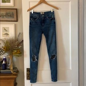 high waisted long skinny jeans with rips